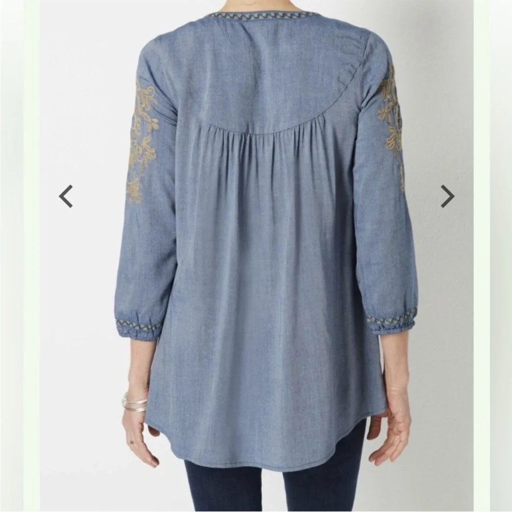 J. Jill Embroidered Tunic Top 2X Boho Coastal Casual Mature Essential - Picture 5 of 10